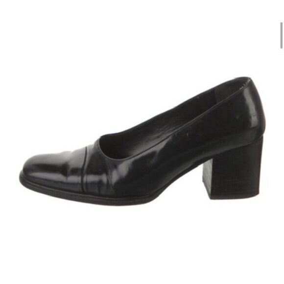 Gucci Authentic Vintage Solid Black Leather Block Heel Pumps Heels 6.5 - Picture 1 of 9